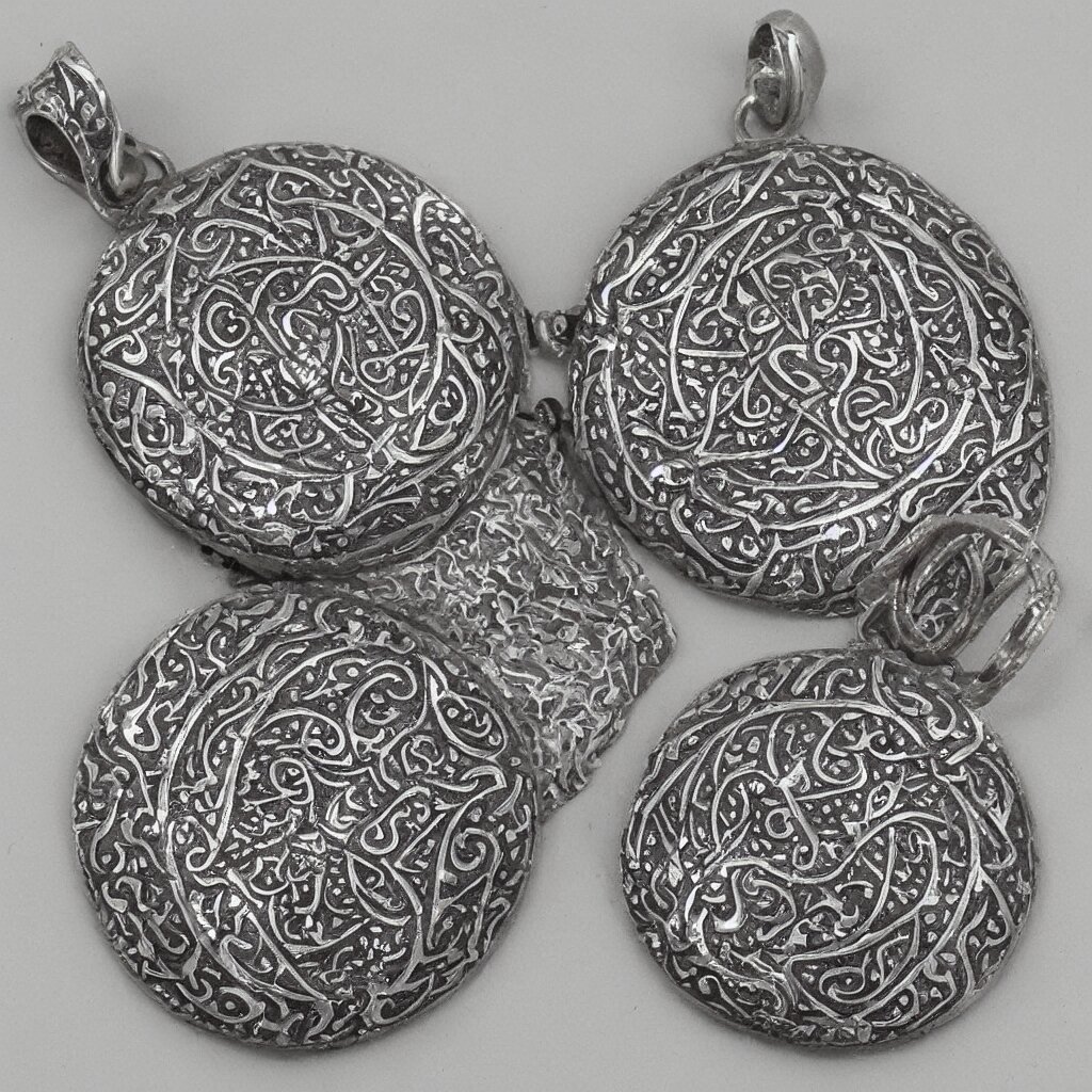 Amulet Of Ottoman inlaid in silver, realistic, clean