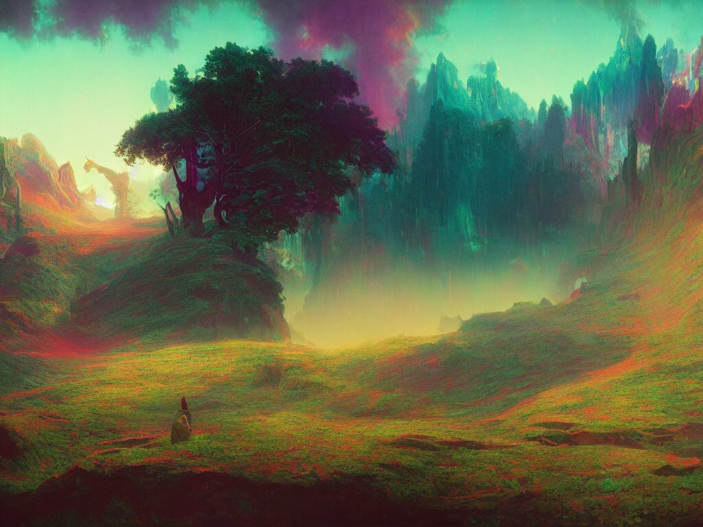 A beautiful matte paint of a psychedalic by beeple and Albert Bierstadt.