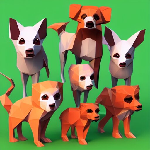 low poly 3 d render of cute animals 