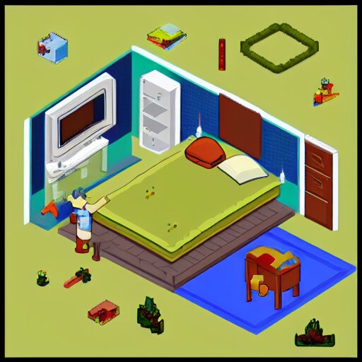 5 year old boys bedroom in the style of isometric pixel art