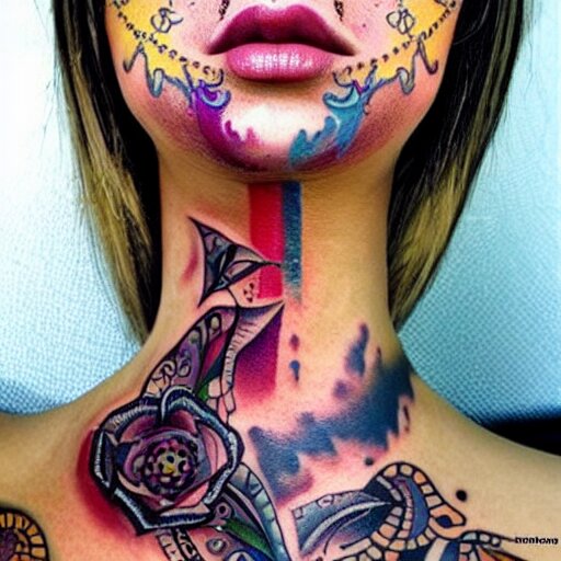 tattoo on female face, epic, colorful, beautiful, intricate detail