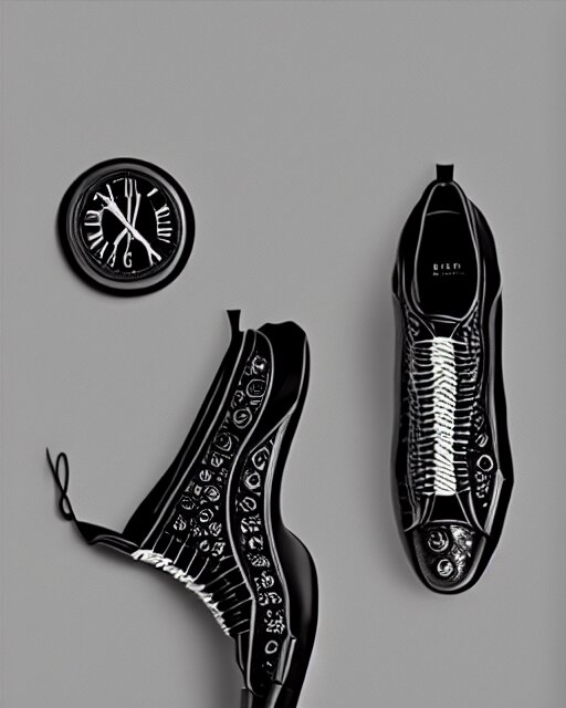 balenciaga sneakers made out of clock parts, hyper realism, high detail, extremely detailed, very sharp, award winning photo, in the style of vivian maier 