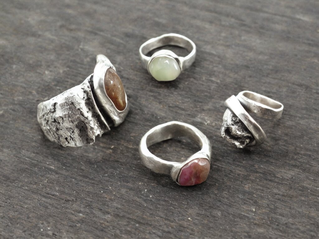 rustic hand made rings hand crafted from silver and natural gemstones