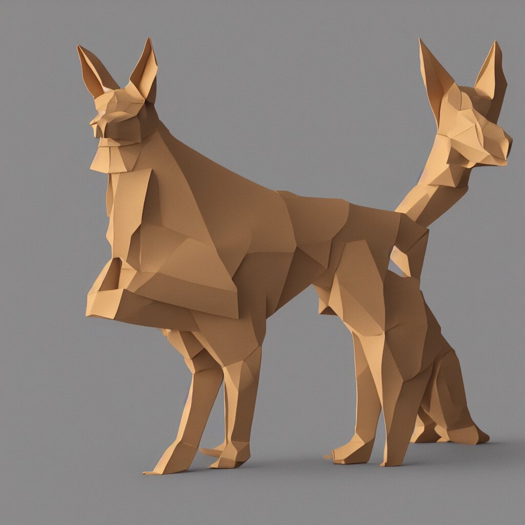 3 d rendering of japanese cardboard origami of simple shape of german shepherd, 2 d image, trending on artstation 