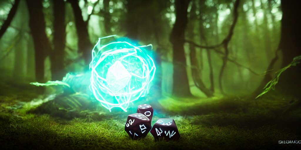 magic : the gathering art of a mythical forest god rolling a d 6 dice, glowing energy, fantasy magic, by willian murai and jason chan, sharp focus, cinematic, rule of thirds, foresthour 