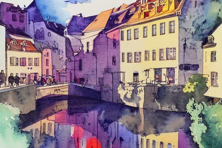 !! watercolor!! luxemburg in a sunny day, artwork by tooth wu, colorful contrast,!!!! very coherent!!!!, dark shadow, thick lineart 