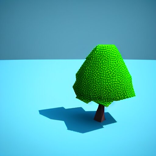 a 3d low poly object of just a small green tree on the blue background