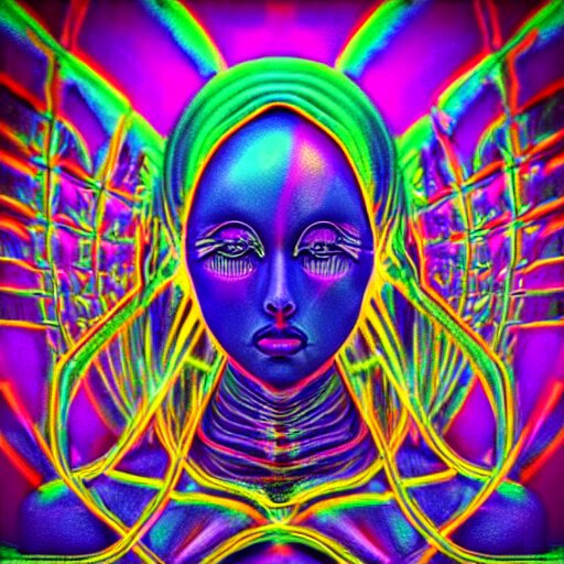 “photo of a beautiful extraterrestrial woman goddess, psychedelic, dmt, lsd, epiphany, fractals, alien forms, organic, acidic, acid, 8k”