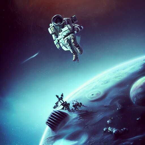 futuristic astronaut falling through jovian clouds in jupiter, psychedelic cyberpunk art by cedric peyravernay, highly detailed, excellent composition, cinematic concept art, dramatic lighting, trending on artstation 