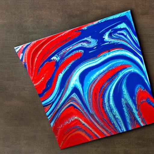 wet paint marbling, red and blue duotone 