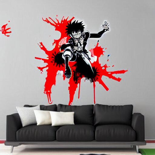 die cut sticker, gatling attack by luffy, splatter paint 