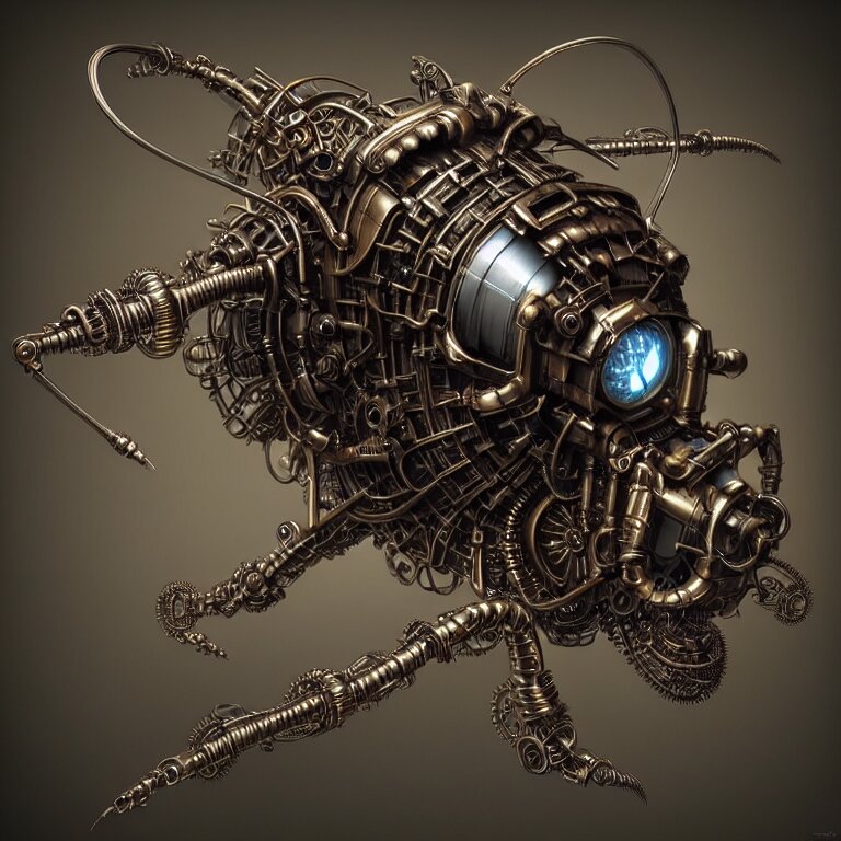 steampunk cybernetic biomechanical fly, 3 d model, unreal engine realistic render, 8 k, micro detail, intricate, elegant, highly detailed, centered, digital painting, artstation, smooth, sharp focus, illustration, artgerm, tomasz alen kopera, wlop 