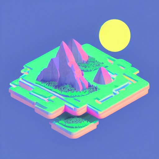 isometric floating island on neon background, isometric invironment, 3d art, isometric art, high detail, artstation, concept art, behance, ray tracing, smooth, sharp focus, ethereal lighting