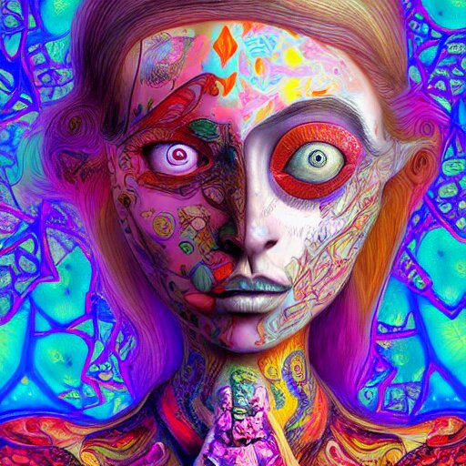 An extremely psychedelic portrait of Alice , in wonderland , surreal, LSD, face, detailed, intricate, elegant, lithe, highly detailed, digital painting, artstation, concept art, smooth, sharp focus, illustration