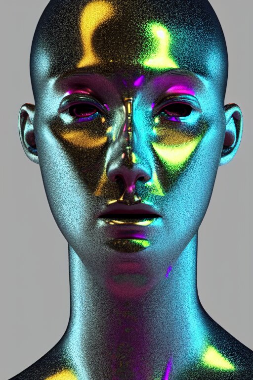 Lexica - 3d render of holographic human robotic bust made of glossy ...