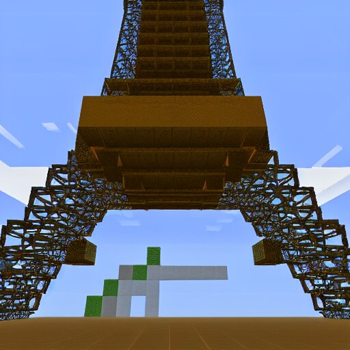 a blue print of the Eiffel tower in Minecraft