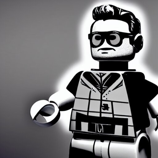 studio photo, bono from u 2 as lego minifigure, photorealistic, detailed, studio lighting, 4 k 