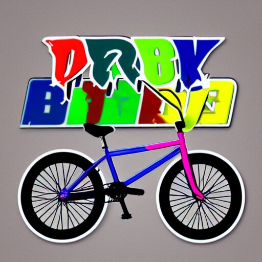 bmx bicycle, brand logo stickers, multicolored paint