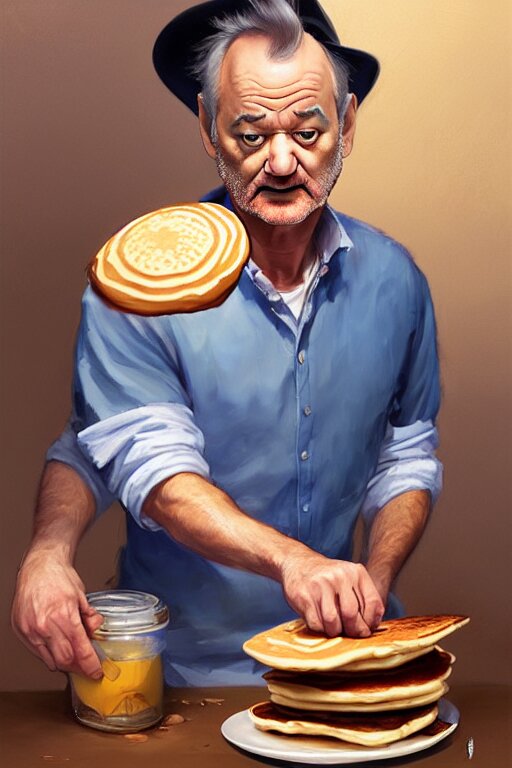 bill murray making pancakes animation pixar style, by magali villeneuve, artgerm, jeremy lipkin and michael garmash, rob rey and kentaro miura style, golden ratio, trending on art station 