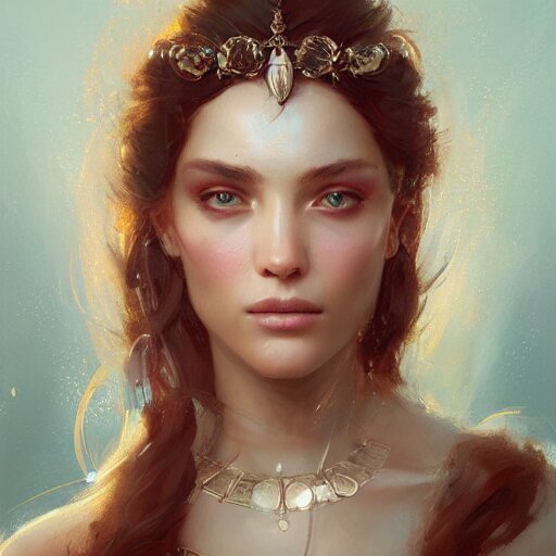 a beautiful portrait of a goddess with pearly skin by greg rutkowski and raymond swanland, trending on artstation, ultra realistic digital art 