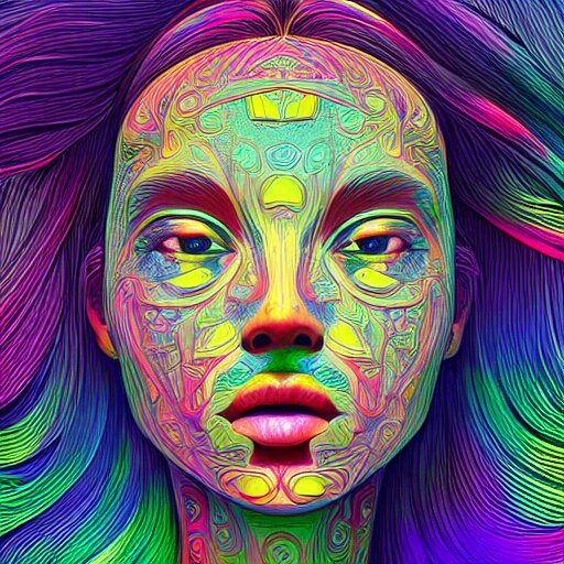 the head of a beautiful woman partially made of rainbows, an ultrafine detailed illustration by james jean, final fantasy, intricate linework, bright colors, behance contest winner, vanitas, angular, altermodern, unreal engine 5 highly rendered, global illumination, radiant light, detailed and intricate environment 