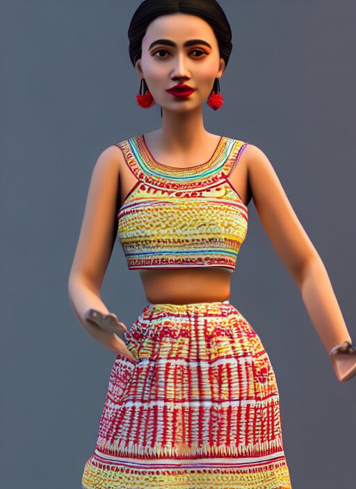 beautiful summer assamese mekehela bihu style floral dress, flirtatious, boho - chic, sleeveless, elegant, short skirt length, slimmer demeanor, plethora of colors ; mini dress ; highly detailed cute face by wlop ; 3 6 0 rotation reference ; octane render, unreal engine 5, trending on artstation, 8 k high resolution, global illumination ray tracing ; symmetrical, cinematic, high coherence, hdr fabric textures 