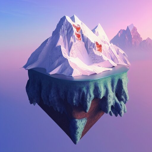 a beautiful floating island with everest landscape isometric art, low poly art, game art, artstation, 3D render, high detail, cgsociety, octane render, sharp focus