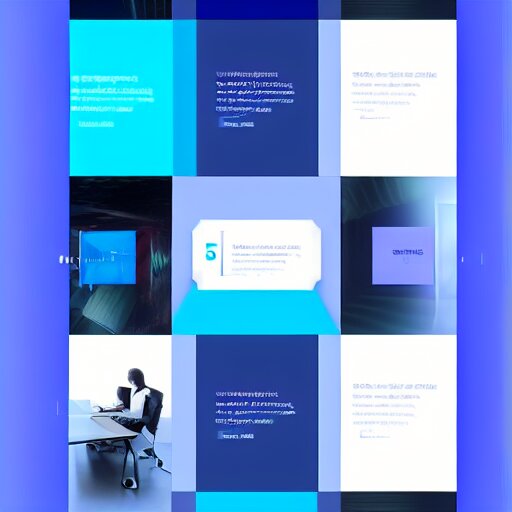 futuristic 3D website brand design portal, blue background with white text, new 4D design layout on the side, pleasing colors and readable fonts, featuring a super modern brand logo image in 5D