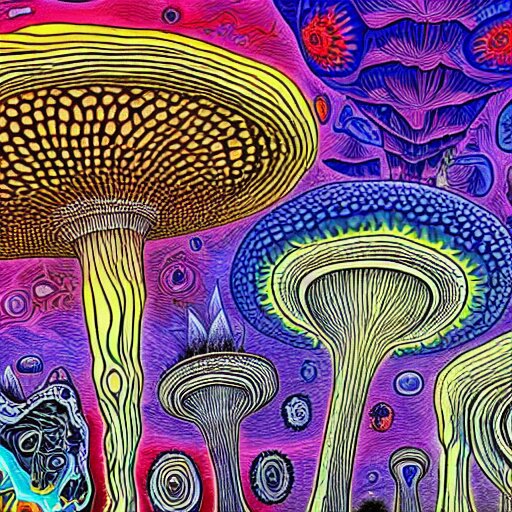 psychedelic mushroom universe by Alex Gray, trippy