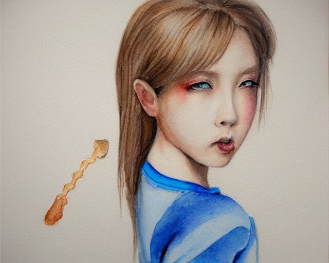 a girl with the ice cream watercolor colored pencil painting trending on artstation 