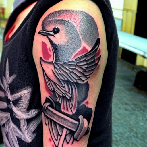 tatoo ink cyber a swallow with a black beard wearing an athletic bilbao shirt, high detailed 