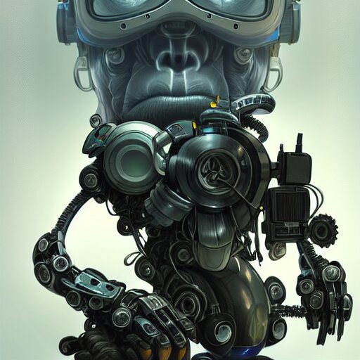 portrait of medical paramedic gorilla mech,wires,gadgets,cables,lenses,gears,led displays,UI intricate, elegant, highly detailed, digital painting, artstation, concept art, smooth, sharp focus, illustration, art by artgerm and greg rutkowski and alphonse mucha