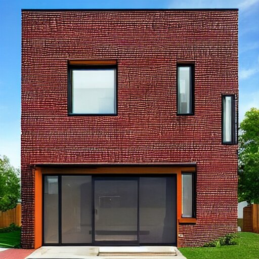 hyper realistic elevation of a house, brick, concrete, glass, wood 