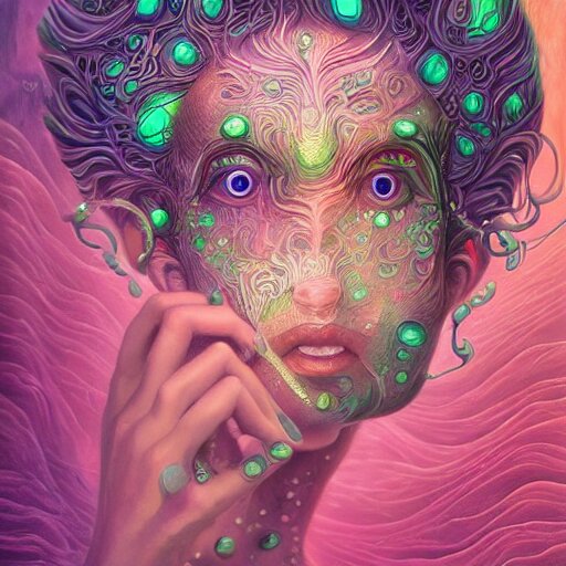 An extremely psychedelic portrait of deep sea goddess, surreal, LSD, face, detailed, intricate, elegant, lithe, highly detailed, digital painting, artstation, concept art, smooth, sharp focus, illustration