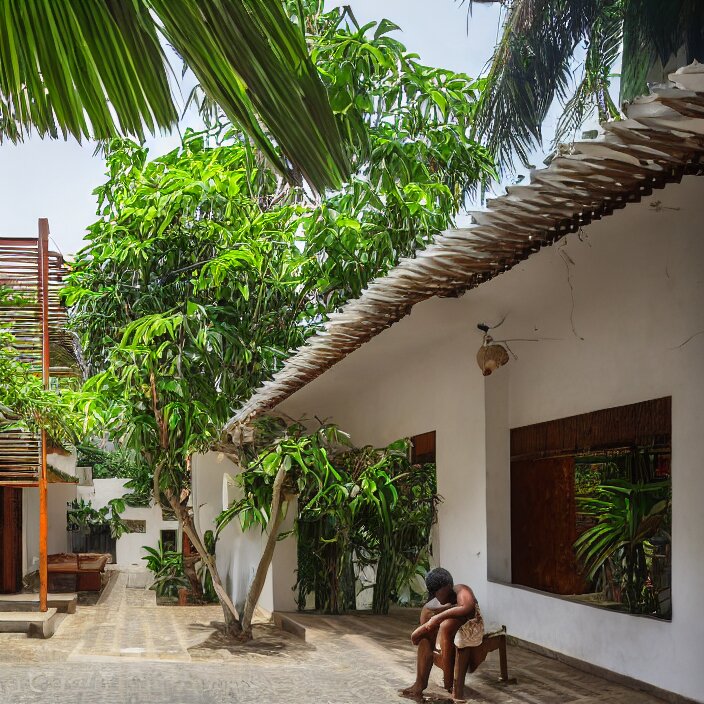 idyllic town house on a quiet street in lagos, tropical architecture with sun shading and pergolas, modernist african building, contemporary architecture, architectural photography, canon eos r 3, telephoto lens, sigma 5 0 0 mm f / 5, iso 2 0 0, 1 / 1 6 0 s, 8 k, raw, unedited, in - frame 