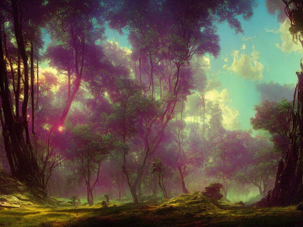 A beautiful matte paint of a psychedalic by beeple and Albert Bierstadt.