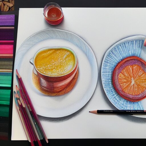  Colored pencil art on paper, Five star morning breakfast, highly detailed, artstation, MasterPiece, Award-Winning, Caran d'Ache Luminance