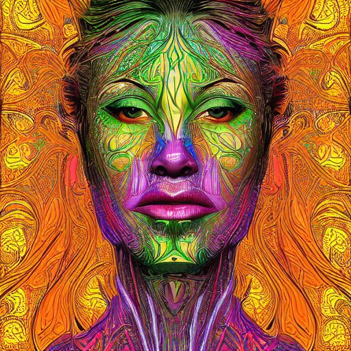 a majestic portrait of a woman with a vascular structure as the amazon aws logo, digital painting, high detail, 8 k, intricate ornamental details, vibrant iridescent colors, green magenta and gold 