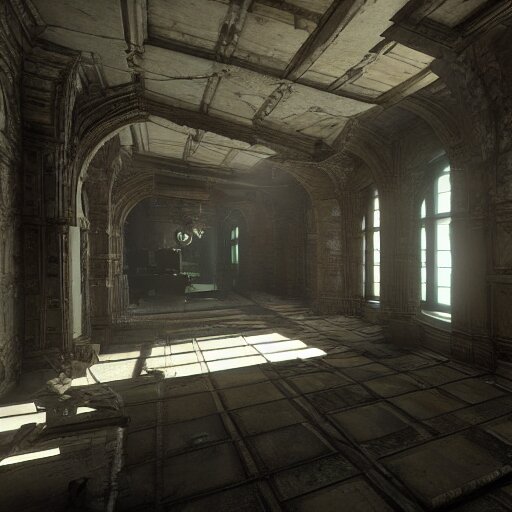 interior architecture from quake, lovecraftian, liminal space, unreal engine 5, hyper detailed, hyper realistic 