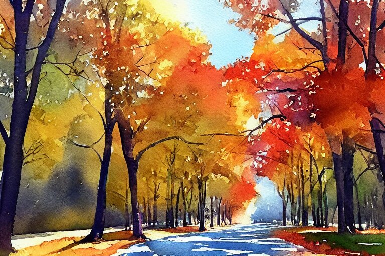 avenue autumn watercolor pen light color on artstation 