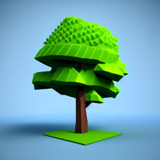 a 3d low poly object of just a small green tree on the blue background