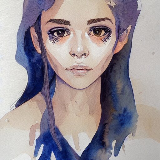 water color on paper, gemini girl portrait, highly detailed, artstation, masterpiece, award - winning, 