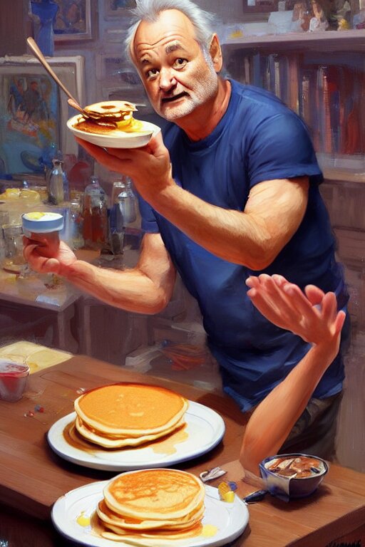 bill murray making pancakes animation pixar style, by magali villeneuve, artgerm, jeremy lipkin and michael garmash, rob rey and kentaro miura style, golden ratio, trending on art station 