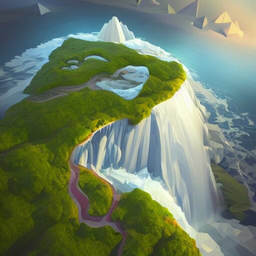 low poly art of new york as a floating island in the sky, low poly, isometric art, 3d render, waterfall, high detail, artstation, concept art, behance, ray tracing, smooth, sharp focus, ethereal lighting