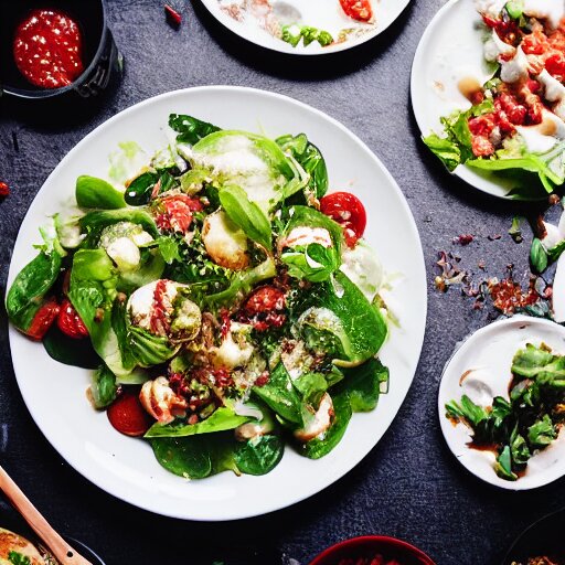 a giant salad that is bigger than a building, with mozzarella and a lot of sauce, culinary art photography, award winning photography 