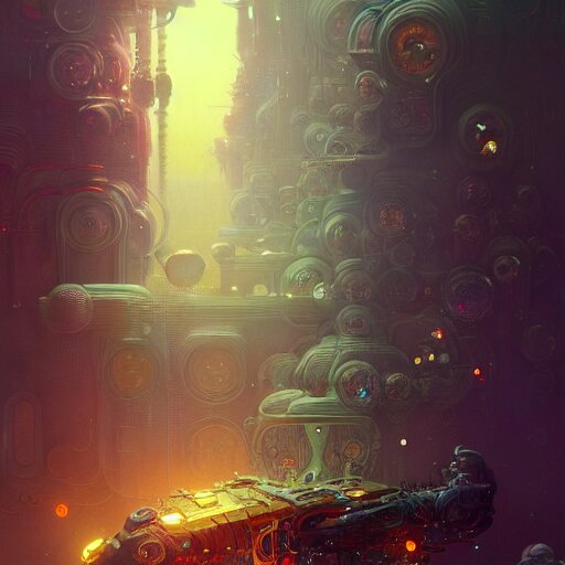 a highly detailed digital image of an imagination machine, concept art, artstation, cgsociety, very detailed, intricate, detailed illustration, by greg rutkowski and alphonse mucha, Paul Lehr and Beeple, iridescent accents, ray tracing, product lighting, sharp, smooth, masterpiece