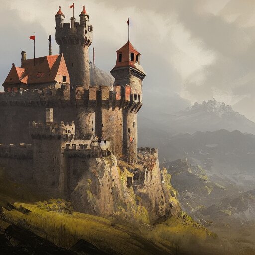 Lexica - Large medieval castle on top of a mountain, artstation, jakub ...