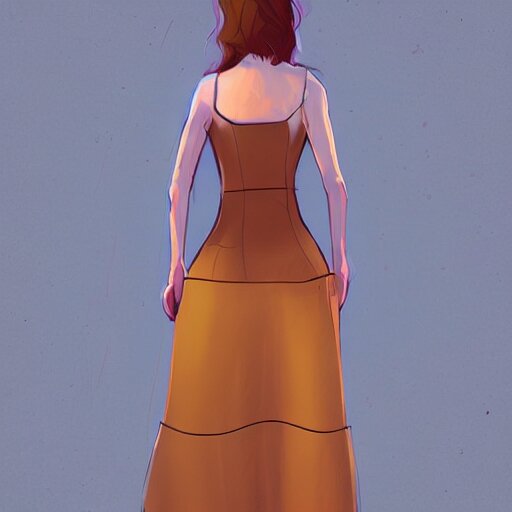 A woman wearing a dress, ArtStation trending, detailed, digital art, calm colors,