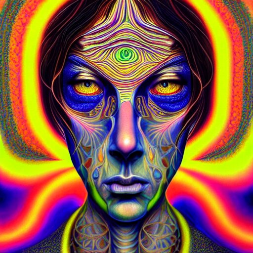 An extremely psychedelic portrait of Alex Gray, surreal, LSD, face, detailed, intricate, elegant, lithe, highly detailed, digital painting, artstation, concept art, smooth, sharp focus, illustration