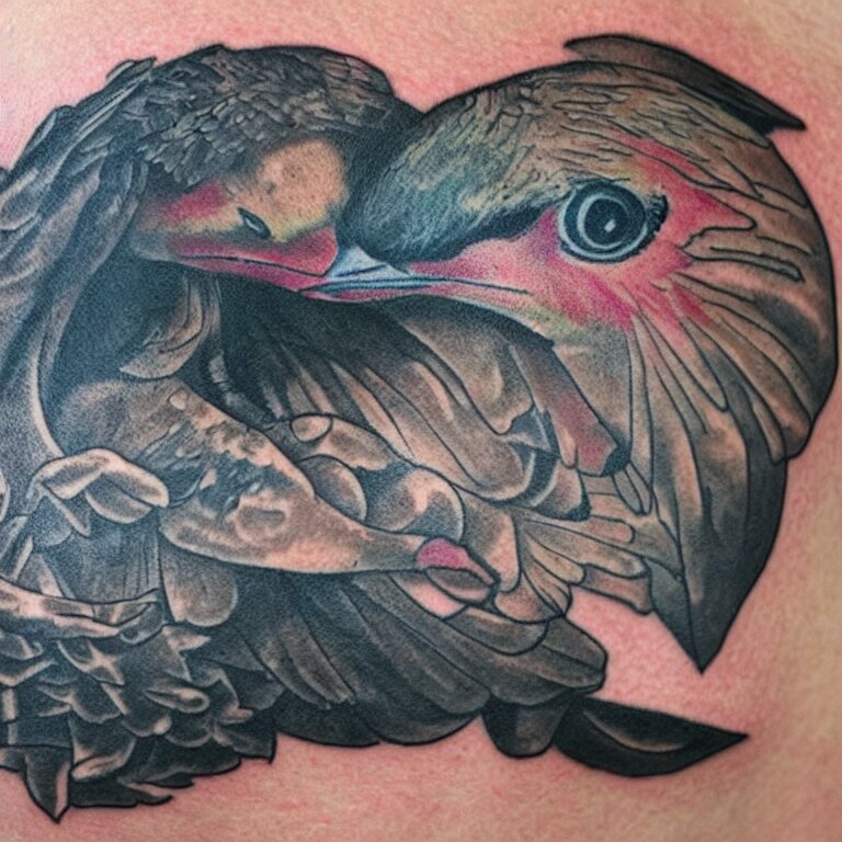 tattoo of a common nyc street pigeon, stylized 